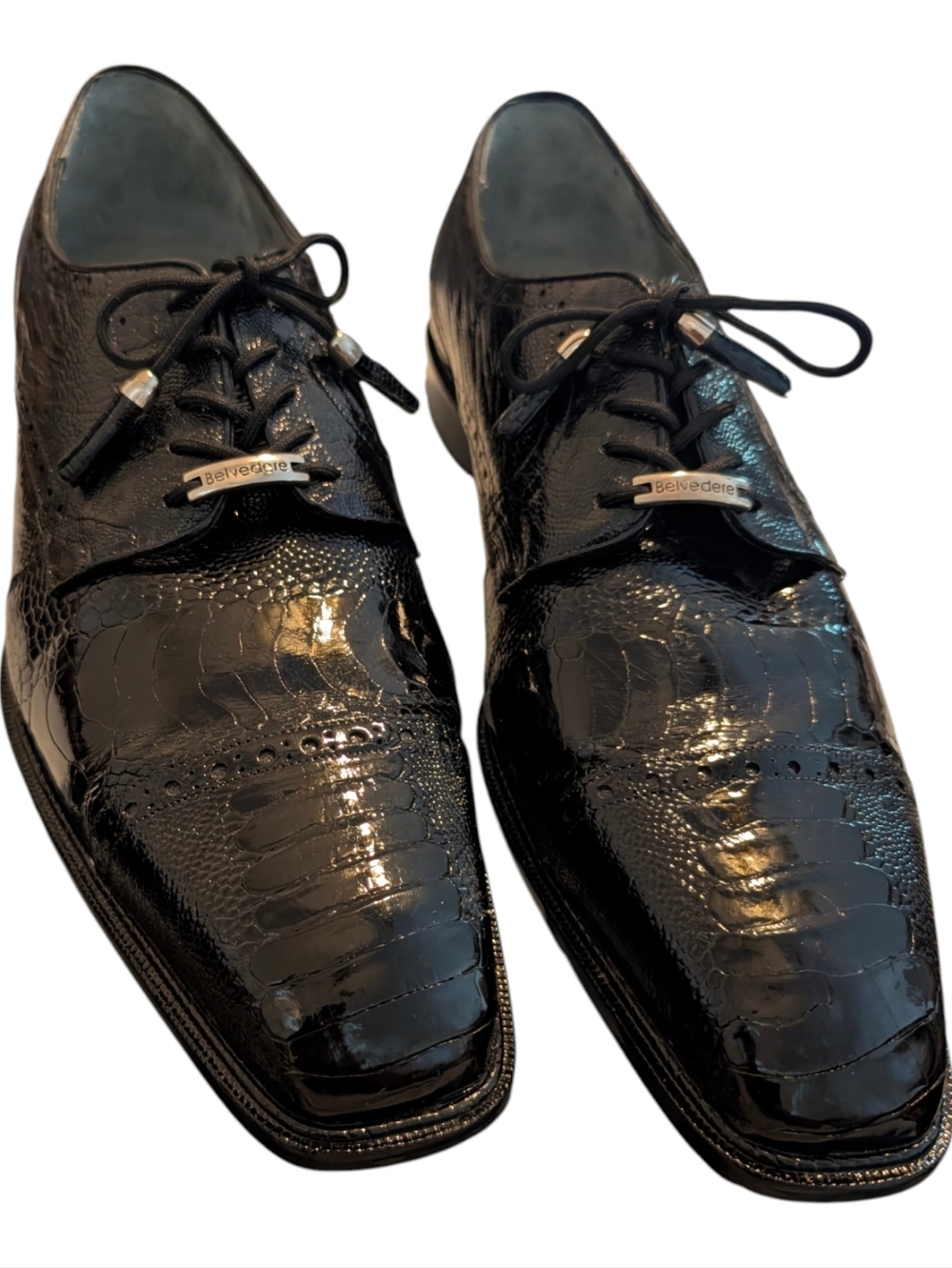 Belvedere Batta ElegantCap Toe Genuine Ostrich Lace Up Black Dress Shoe Sz 12 - Picture 3 of 14